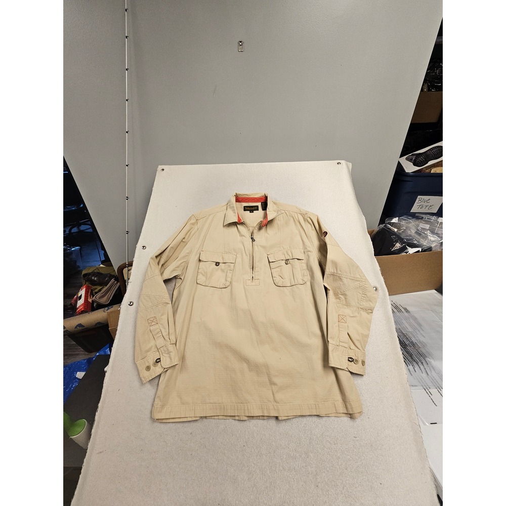 Timberland Mens XL Tan Ripstop Quarter Zip Pullover Utility Shirt Long Sleeve